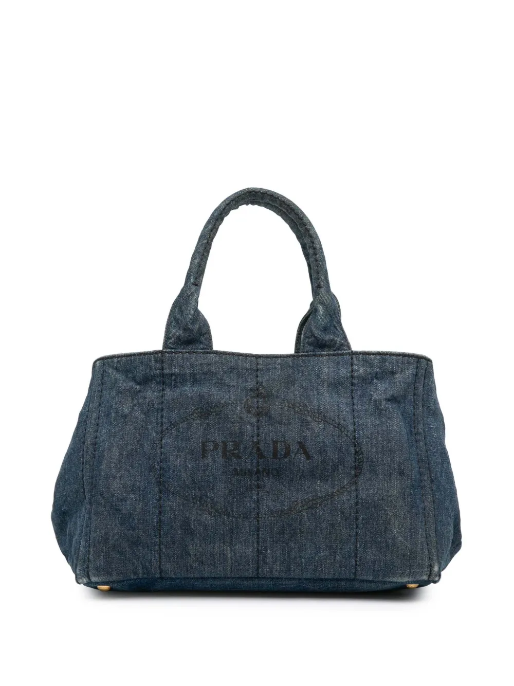 Pre-owned Prada 2013-2025 Denim Canapa Logo Satchel In Blue