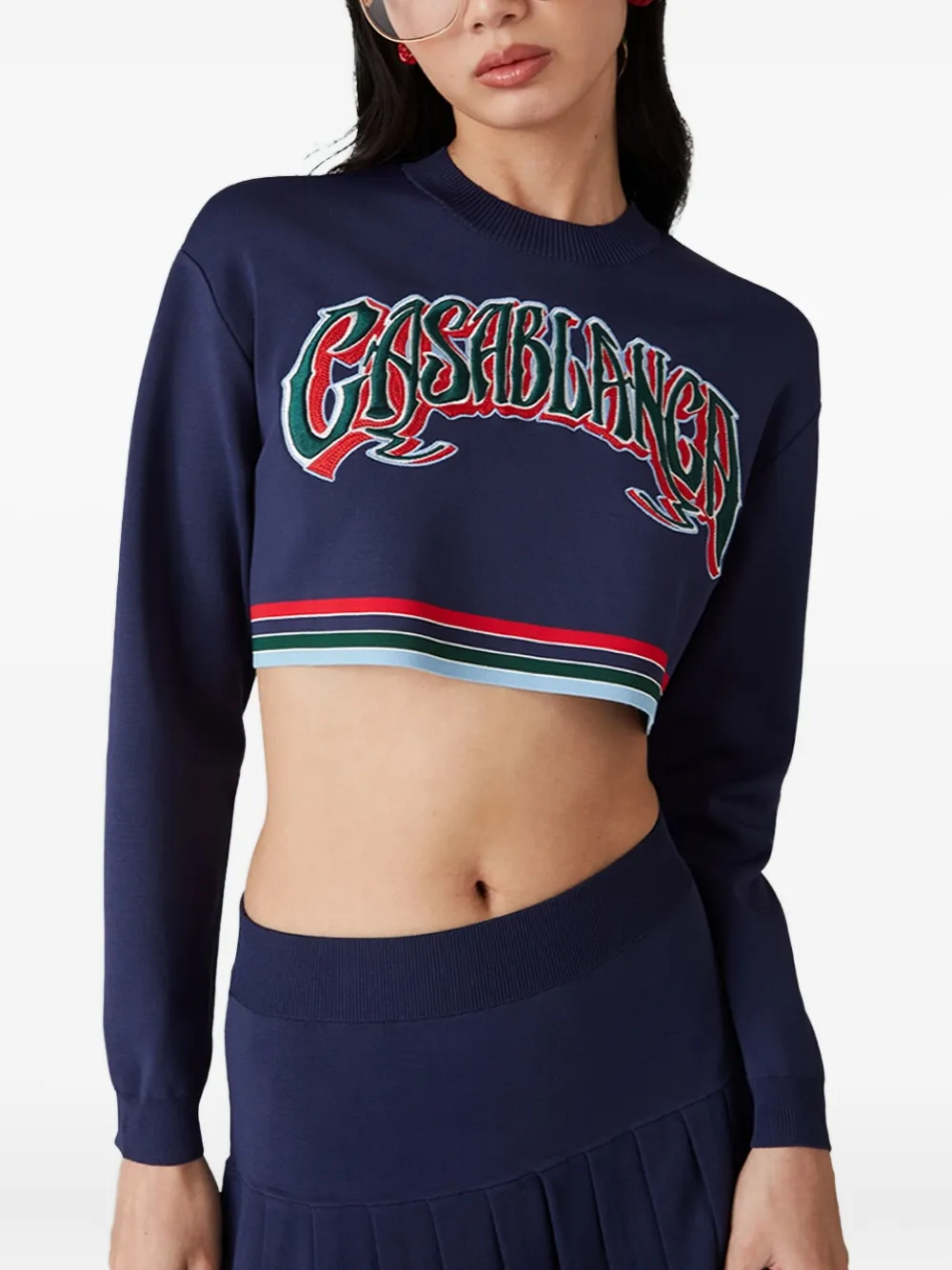 logo-embroidered cropped top