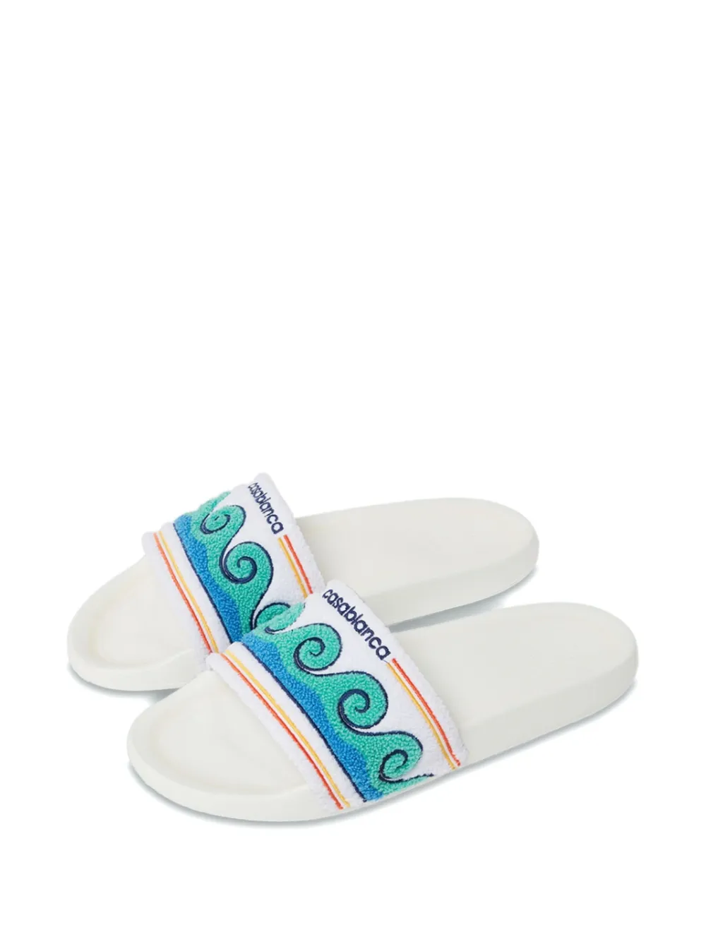 Casablanca wave-pattern terry-cloth slides White