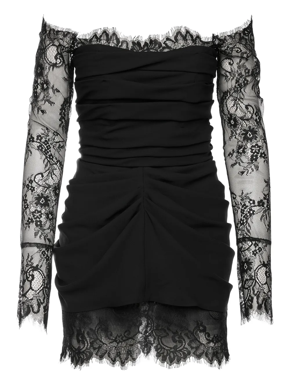 Ana Radu lace-trimmed draped mini dress - ブラック Ana Radu lace-trimmed draped mini dress - ブラック