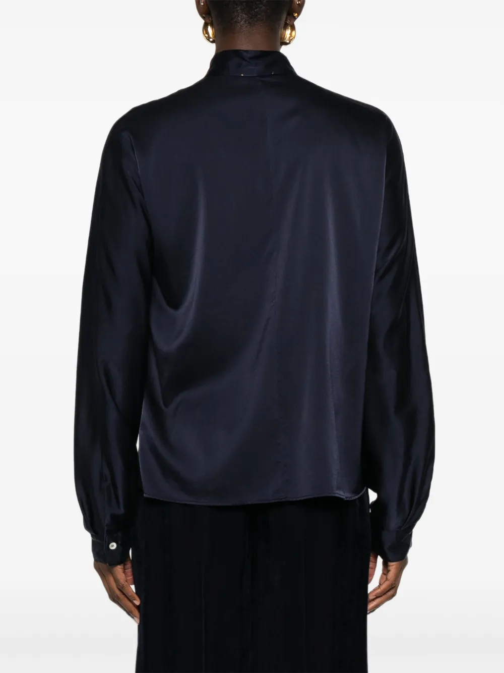 Forte Blouse met hoge hals en kwastje Blauw