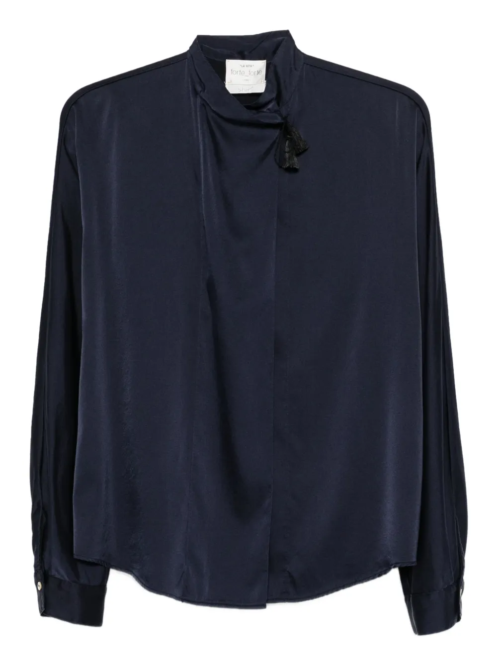 Forte Blouse met hoge hals en kwastje Blauw
