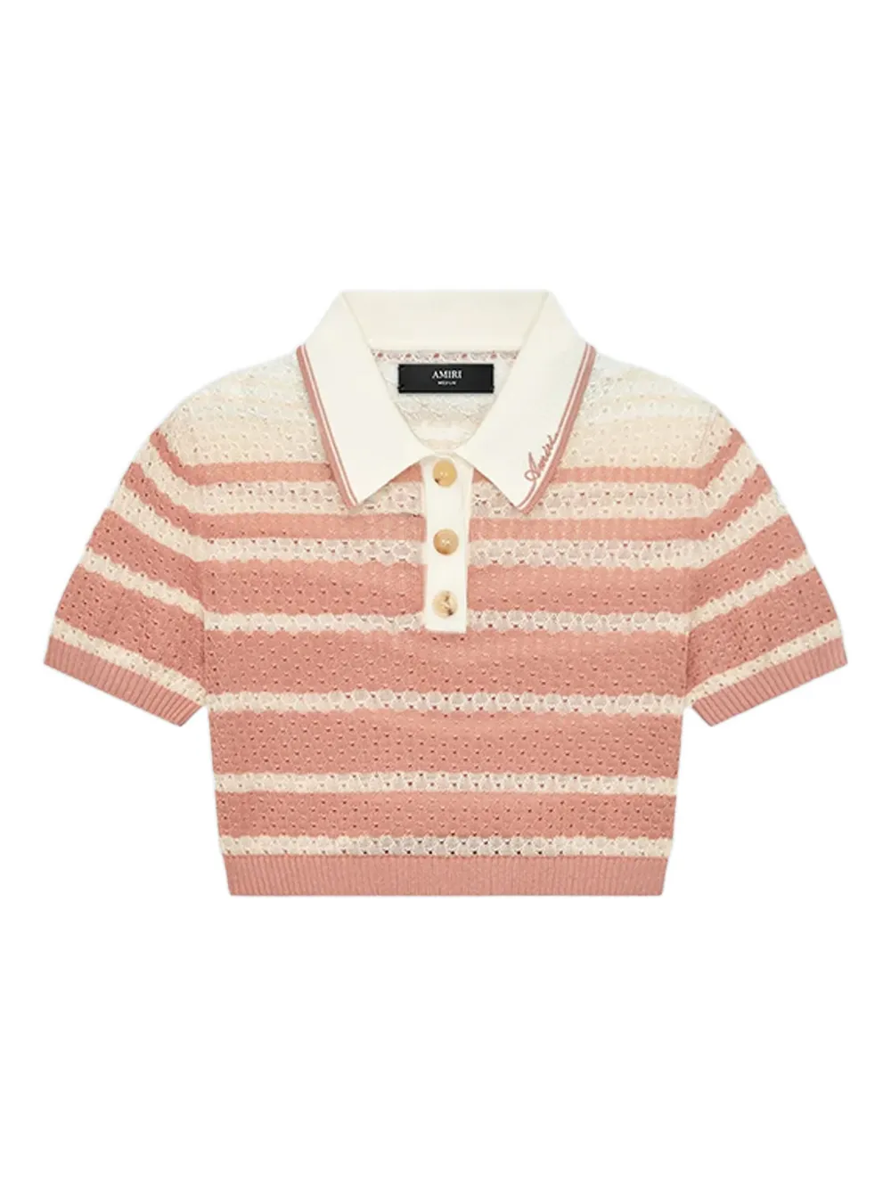 Amiri Striped Cropped Polo Shirt In Pink