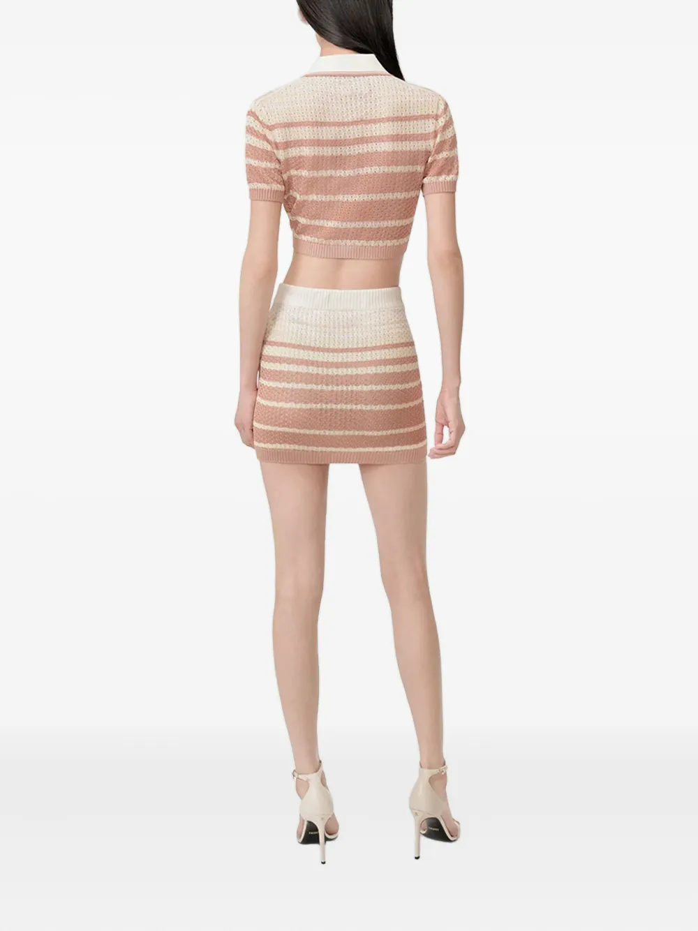 Amiri Striped Cropped Polo Shirt In Pink