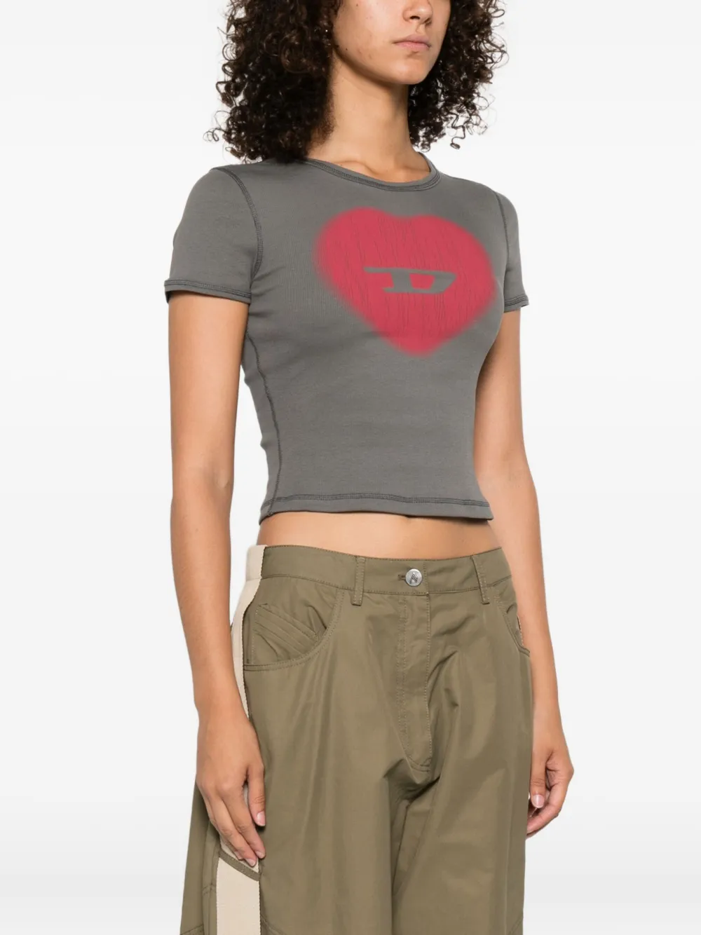 Diesel T-Ele T-shirt met hartprint Grijs
