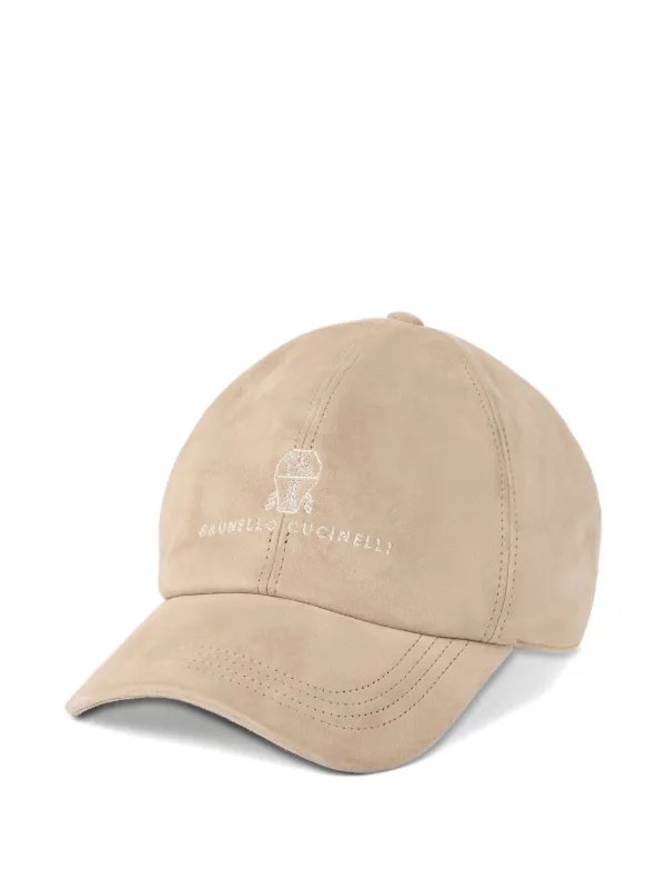 Brunello Cucinelli Embroidered Suede Baseball Cap Neutrals