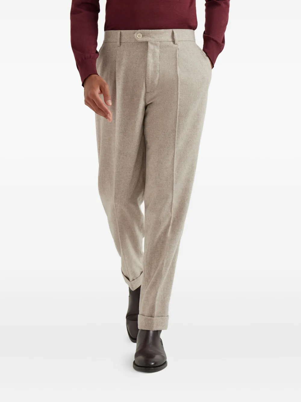 Brunello Cucinelli Leisure Fit Trousers With Pleats In Brown