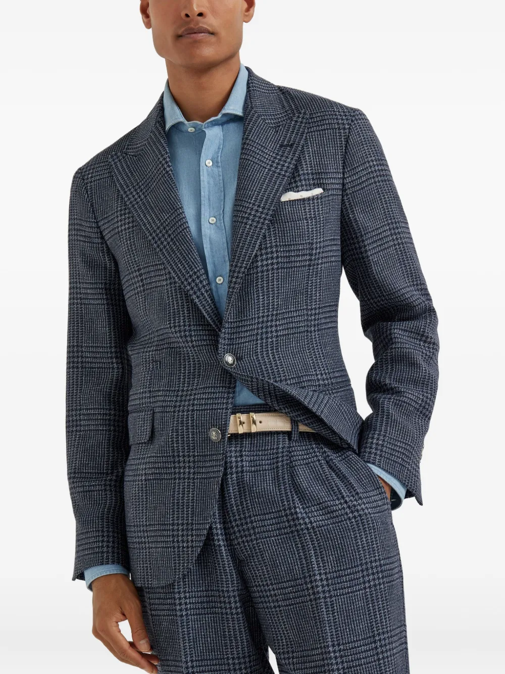 Brunello Cucinelli Prince of Wales geruite blazer Blauw