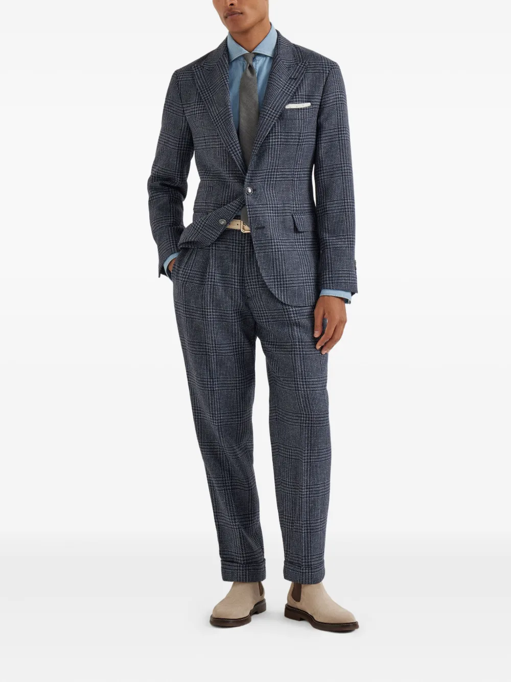 Brunello Cucinelli Prince of Wales geruite blazer Blauw