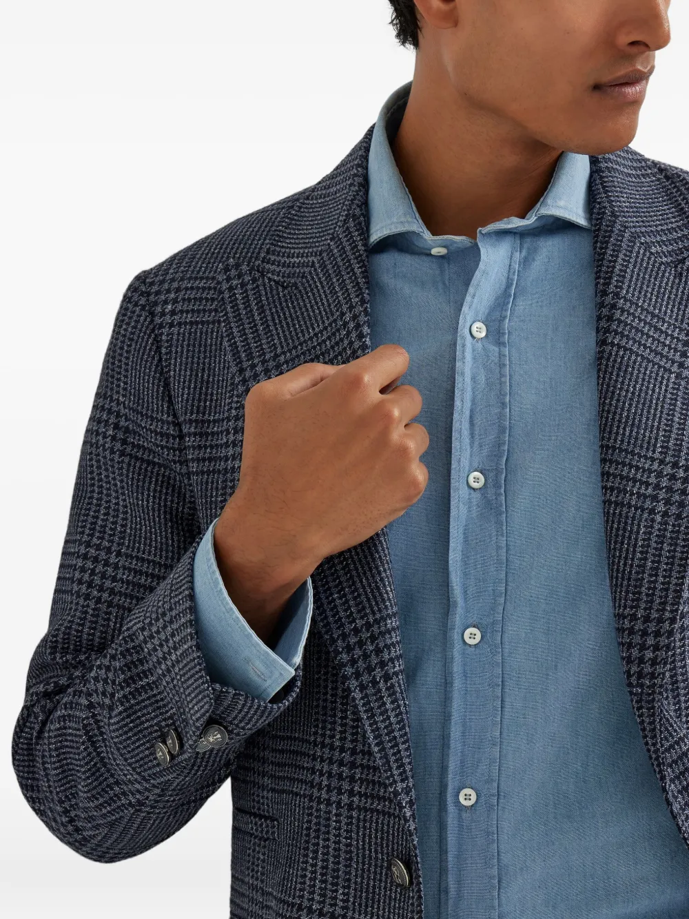 Brunello Cucinelli Prince of Wales geruite blazer Blauw