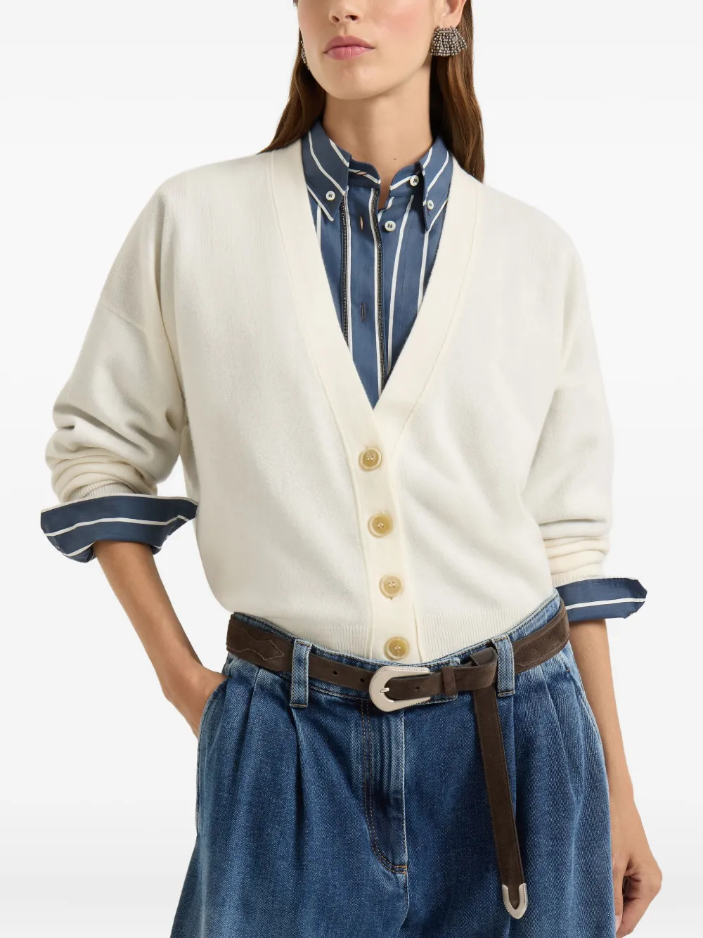 Brunello Cucinelli Button-front Cashmere Cardigan In White