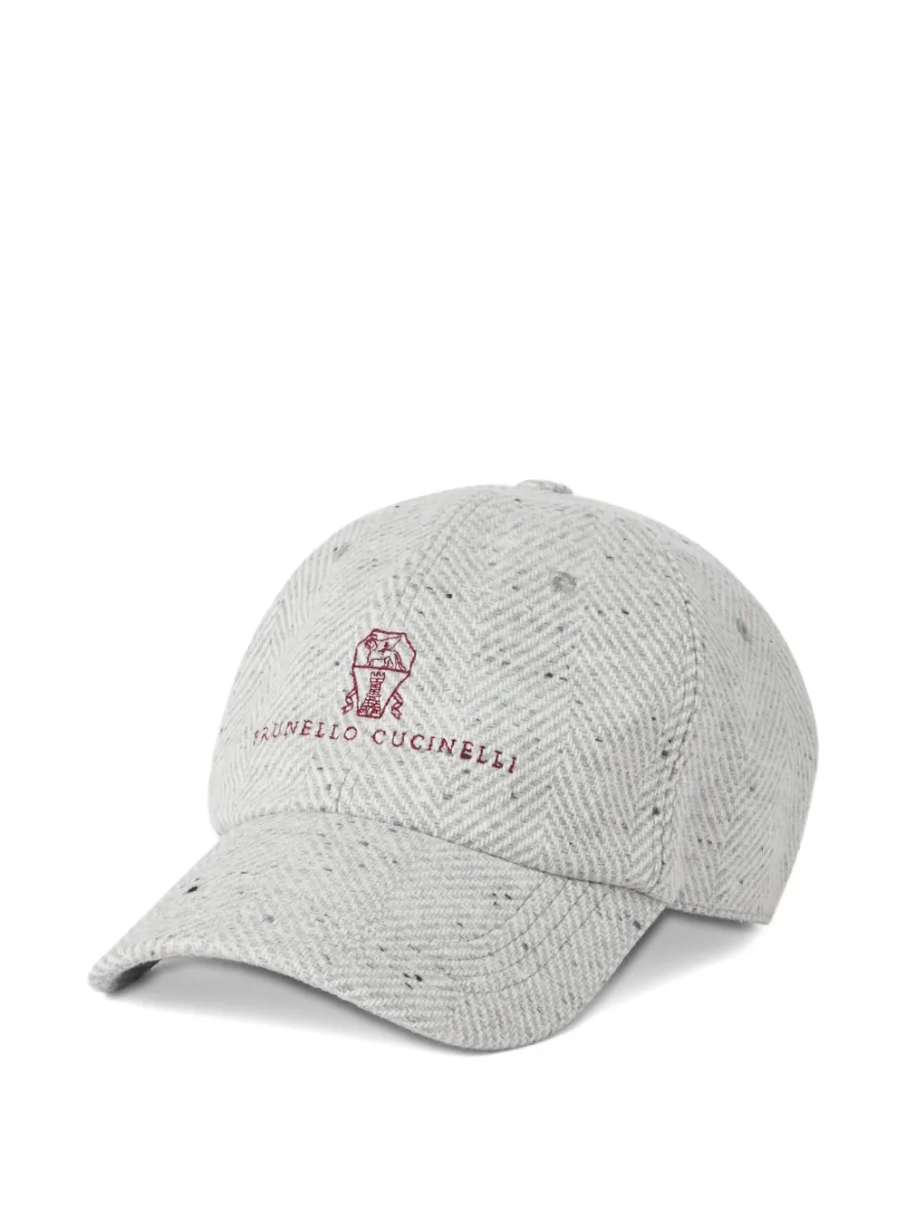 Brunello Cucinelli Honkbalpet met geborduurde chevron streep CXF75 GREY