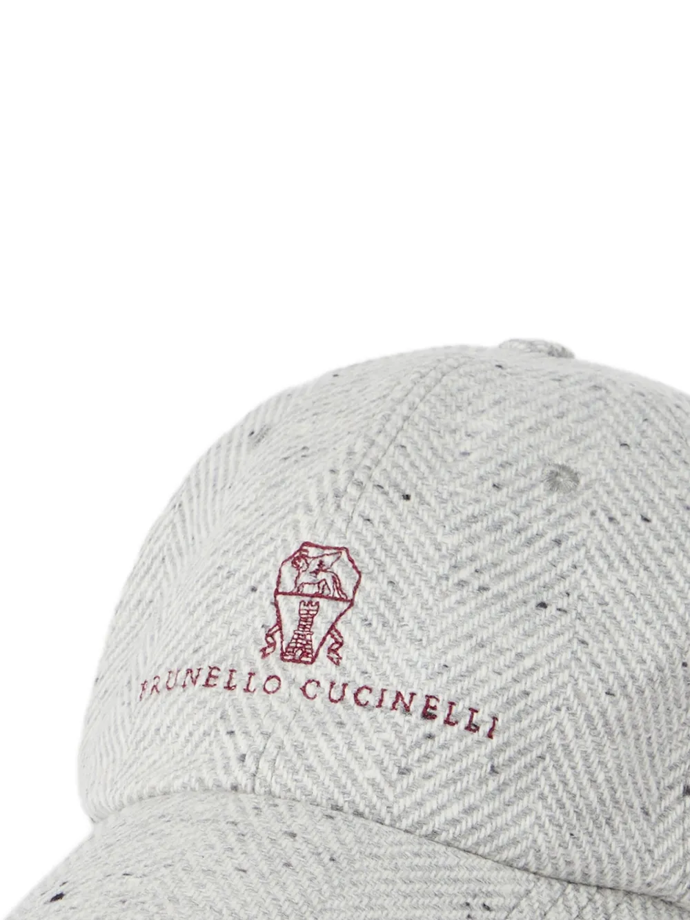 Brunello Cucinelli Honkbalpet met geborduurde chevron streep CXF75 GREY