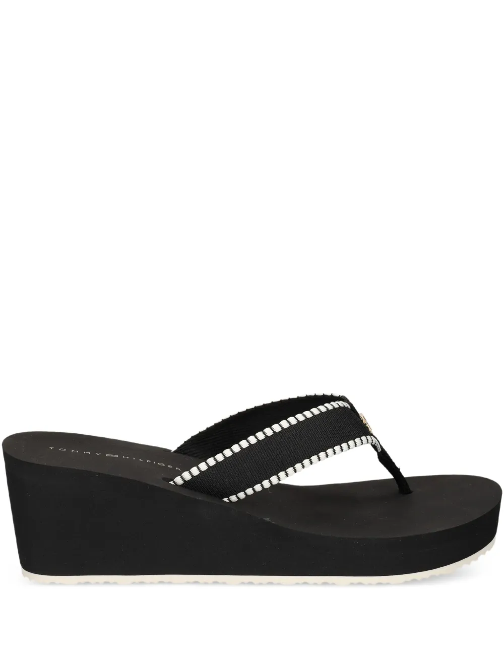 Tommy Hilfiger Platform-wedge Thong Flip-flops In Black