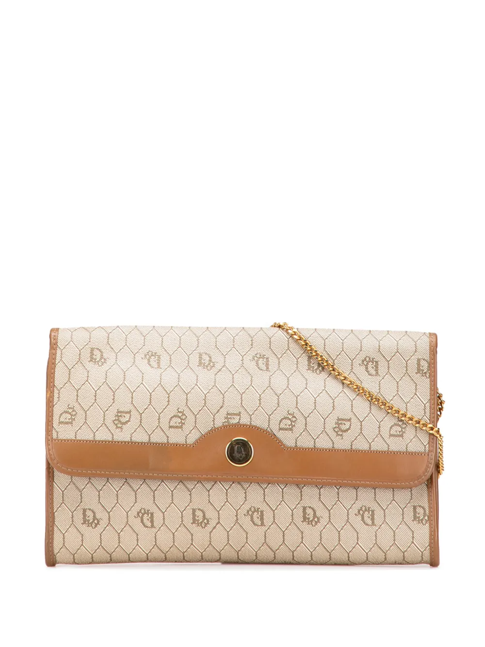 Pre-owned Dior 20th Century Honeycomb Coated Canvas Chain Crossbody Bag In Brown