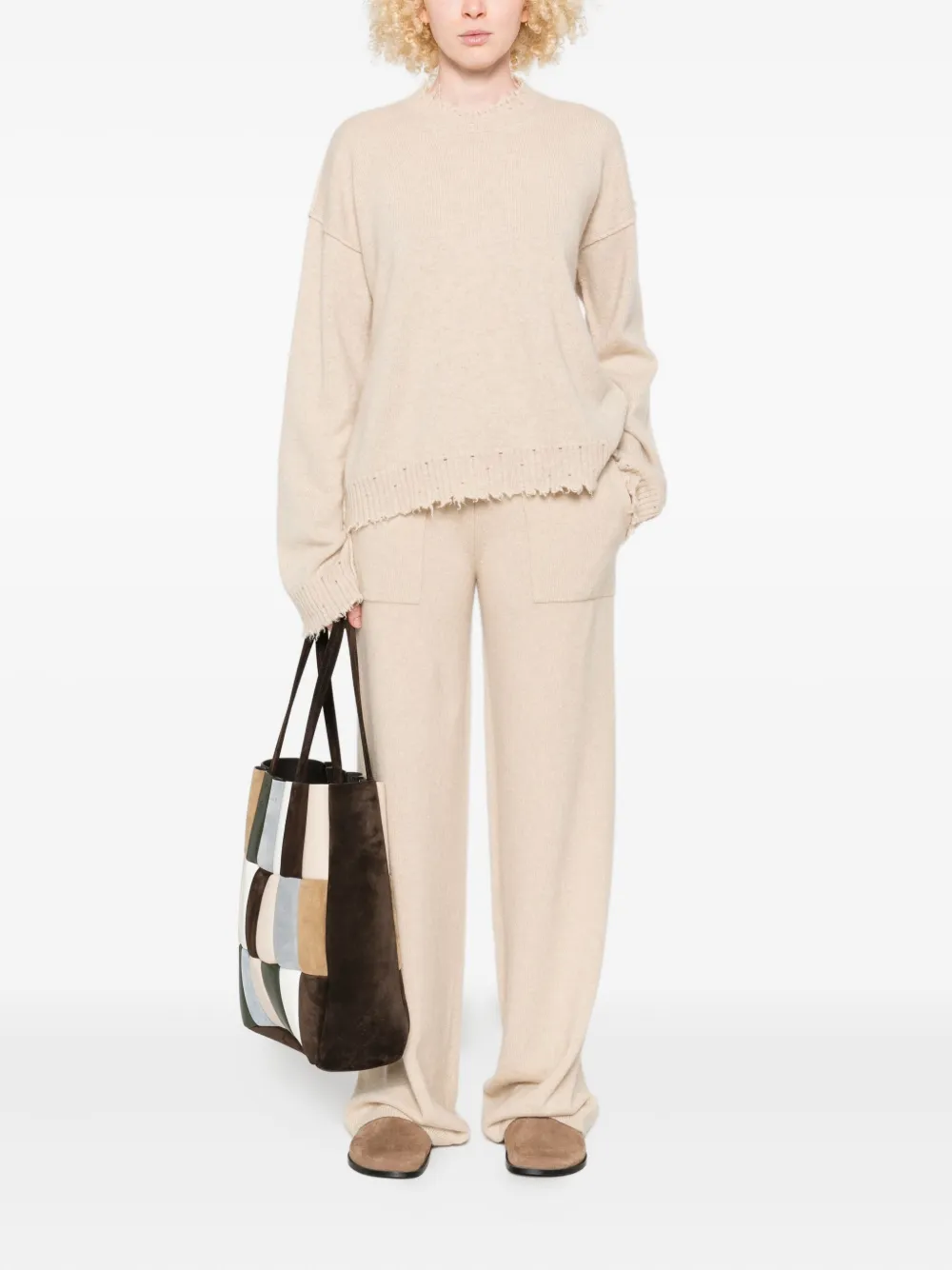 Uma Wang Kasjmier trui met franje Beige