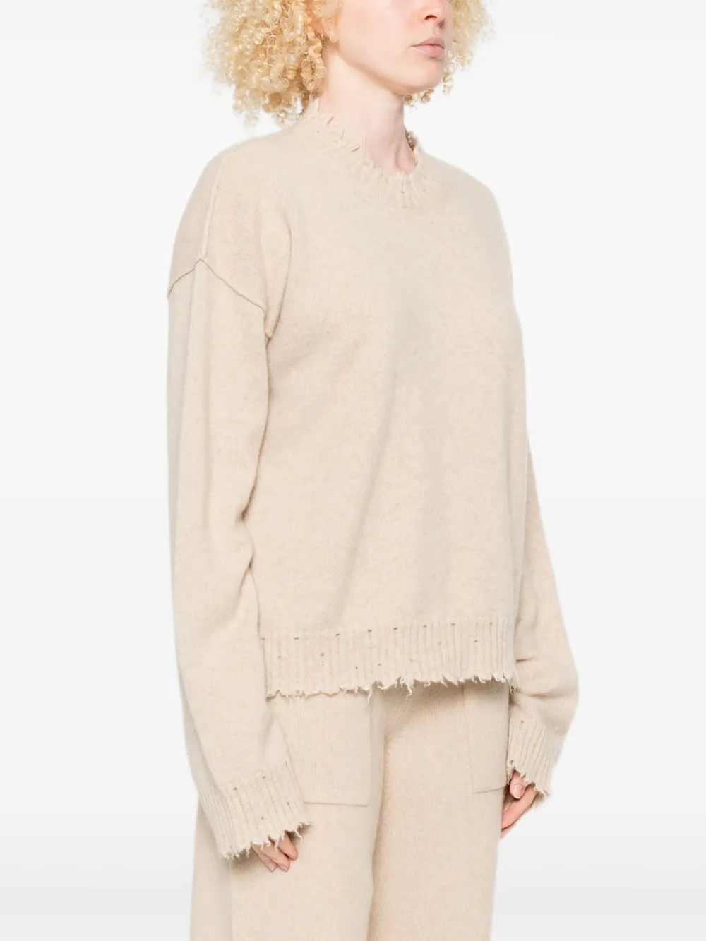 Uma Wang Kasjmier trui met franje Beige