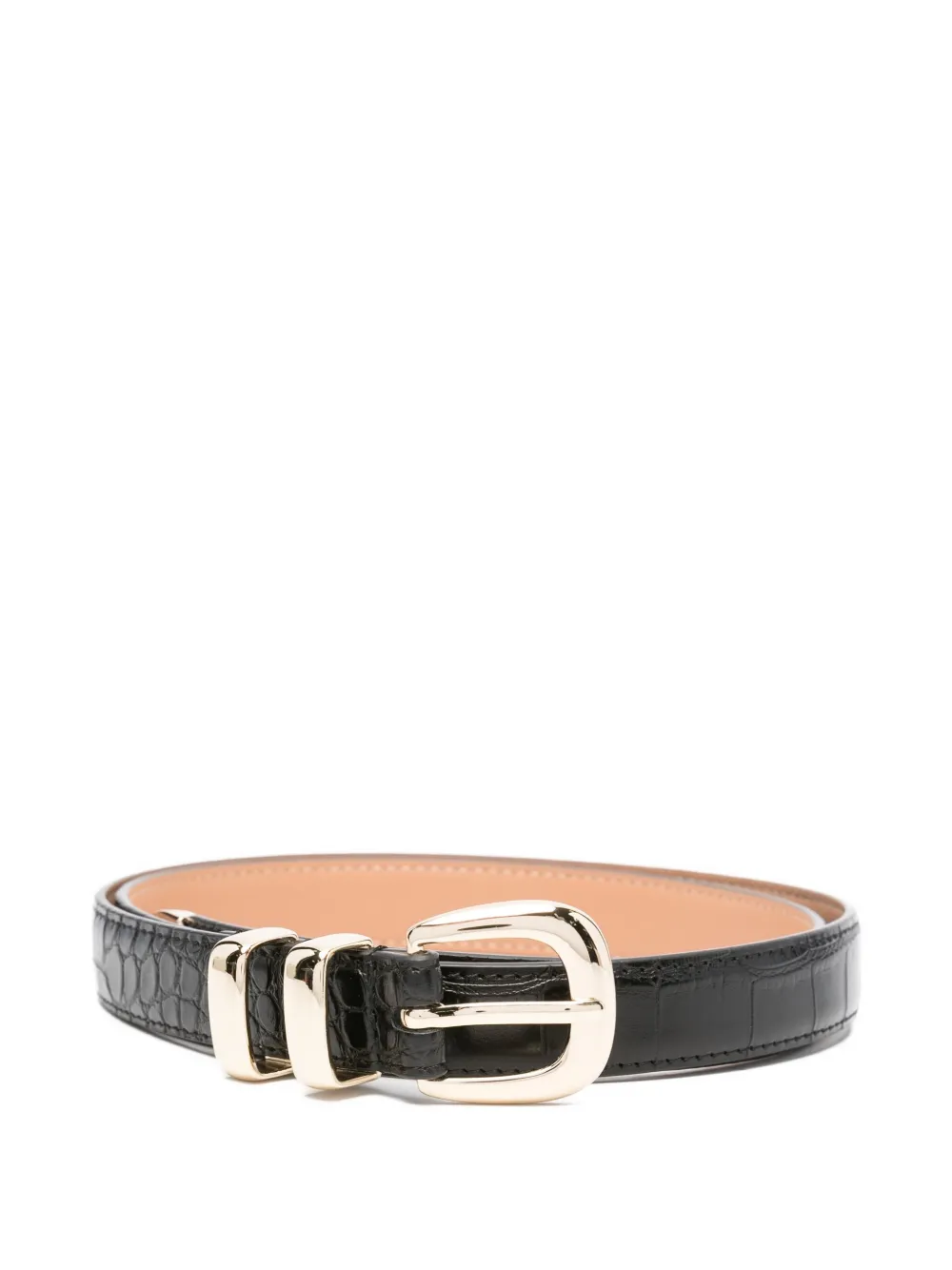 crocodile-effect rectangular-buckle belt