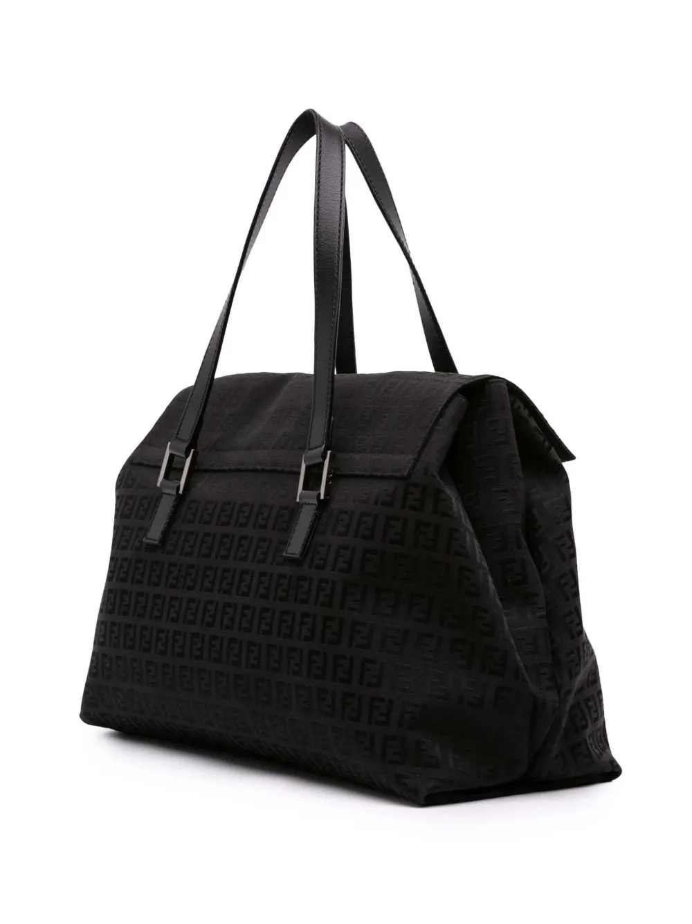Pre-owned Fendi 2000-2010 Zucchino Canvas Shoulder Bag In Black