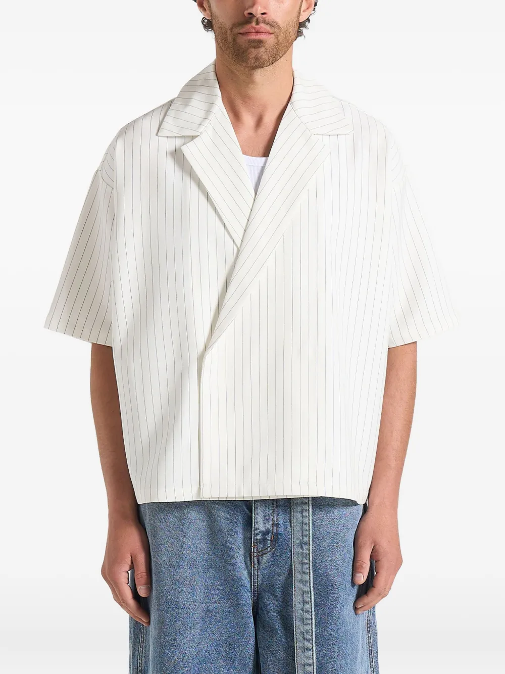 pinstripe double-breasted shirt