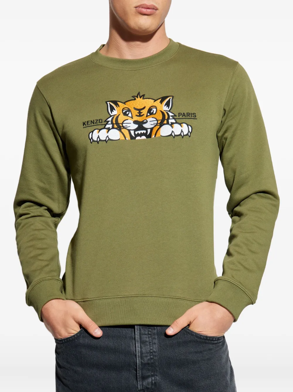 Kenzo Sweater met ronde hals en tijgerprint Groen