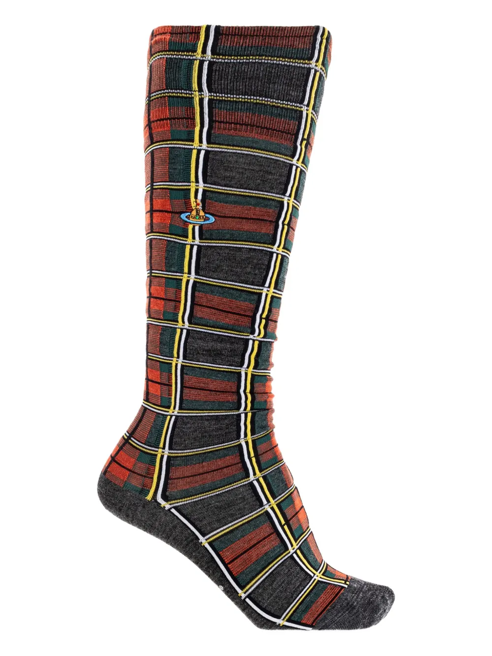 plaid-pattern knee-high socks