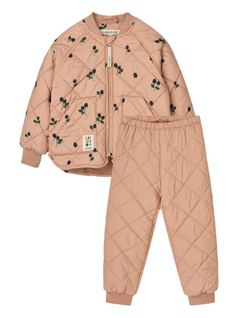 Liewood blackberry print quilted jacket trousers set Roze