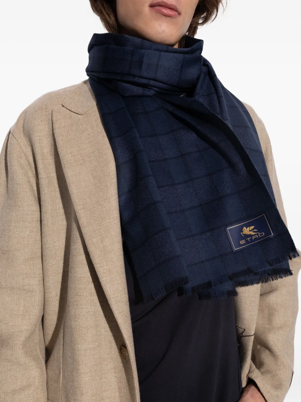 ETRO Geruite sjaal van wol-kasjmierblend Blauw