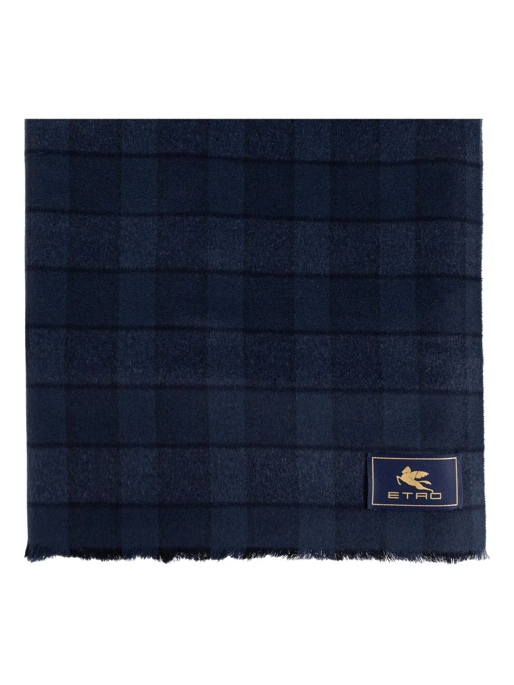 ETRO checked wool-cashmere blend scarf Blauw