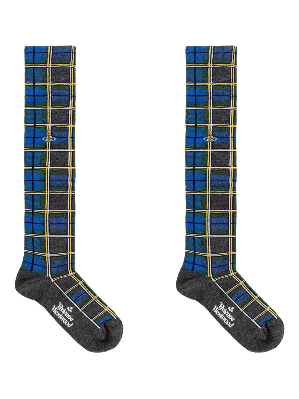 Vivienne Westwood orb-embellished plaid socks - ブルー Vivienne Westwood orb-embellished plaid socks - ブルー