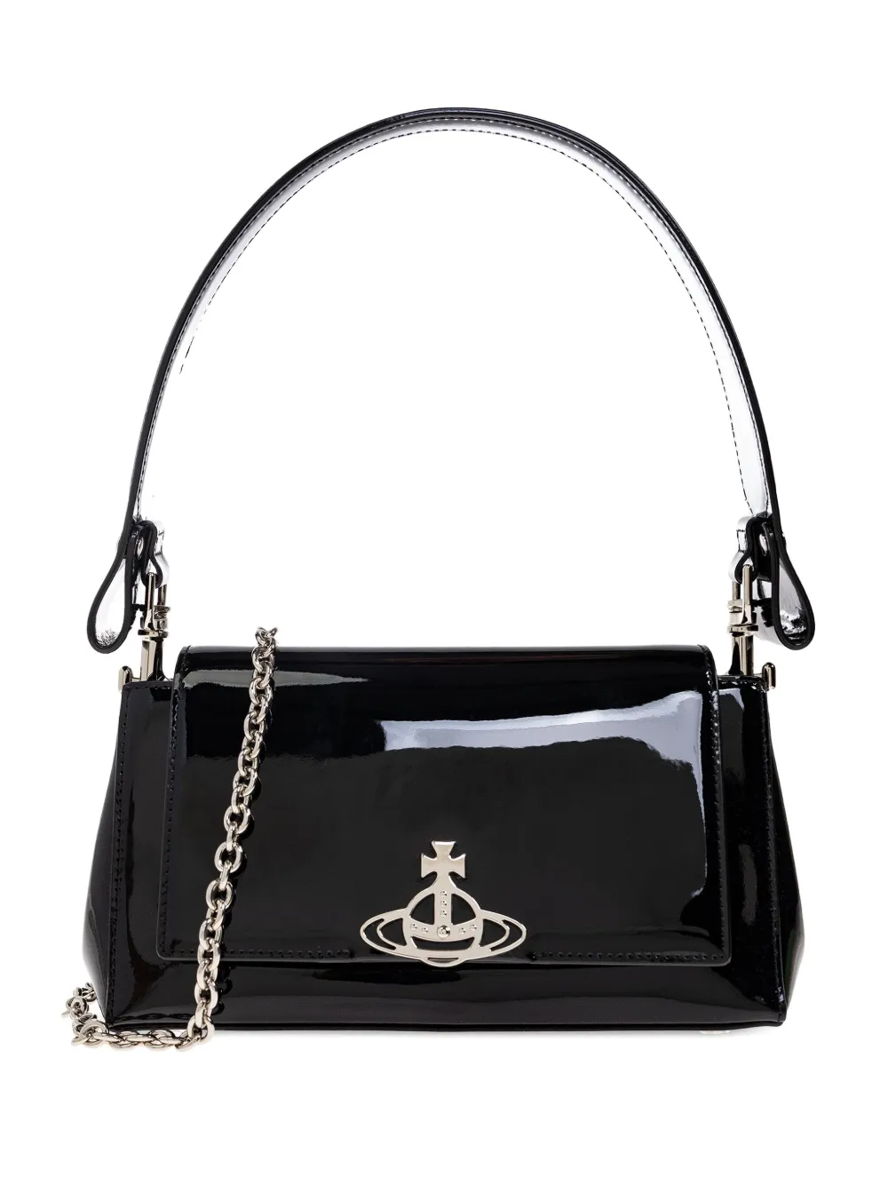 Vivienne Westwood patent-leather orb shoulder bag Zwart