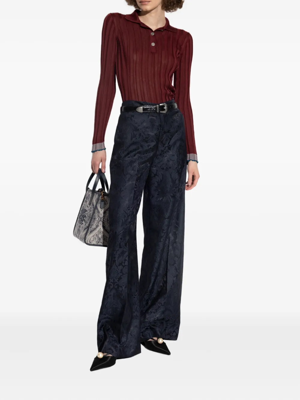 ETRO damask-pattern straight trousers - Blauw
