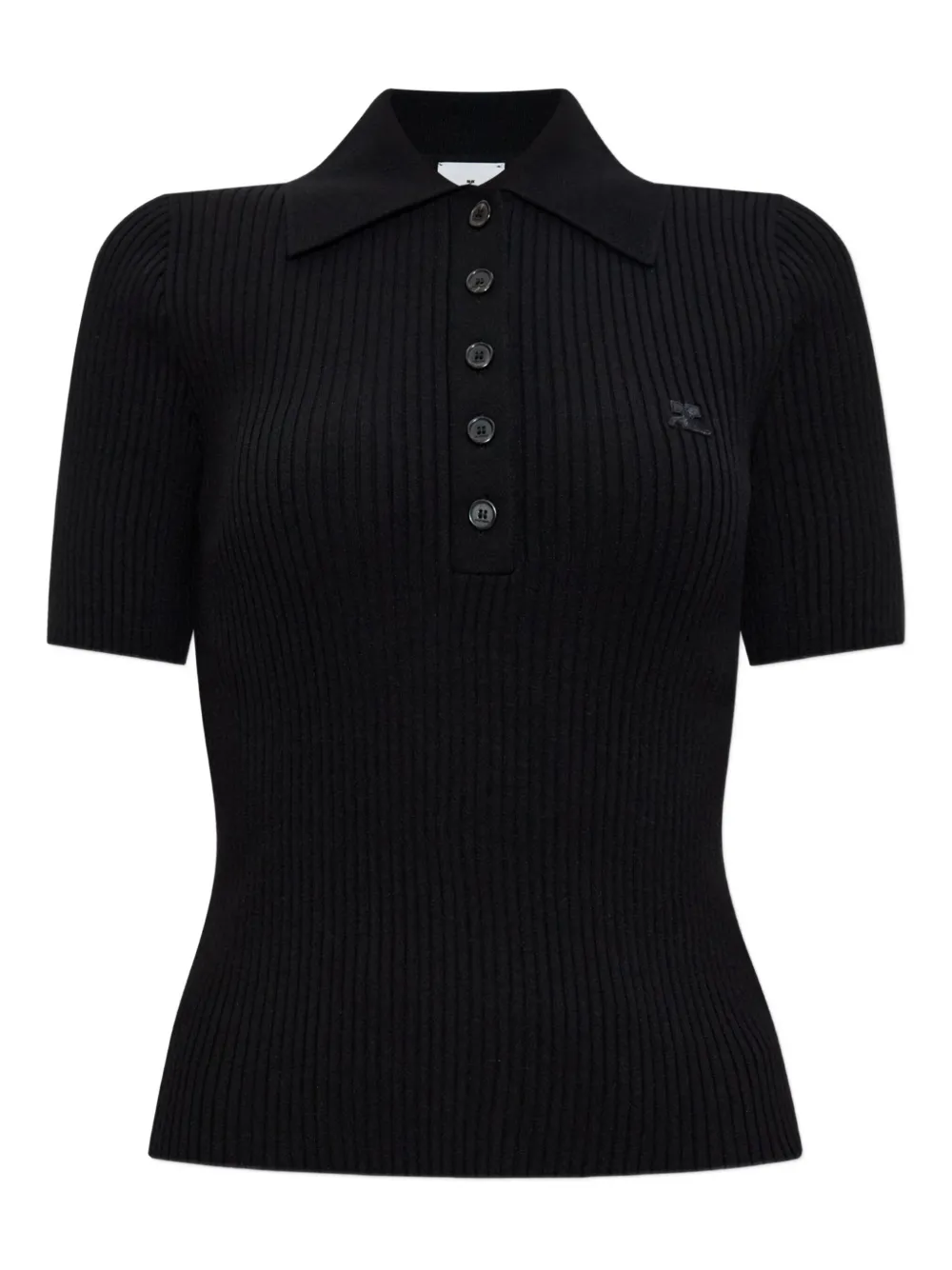 Courrèges ribbed polo top Zwart