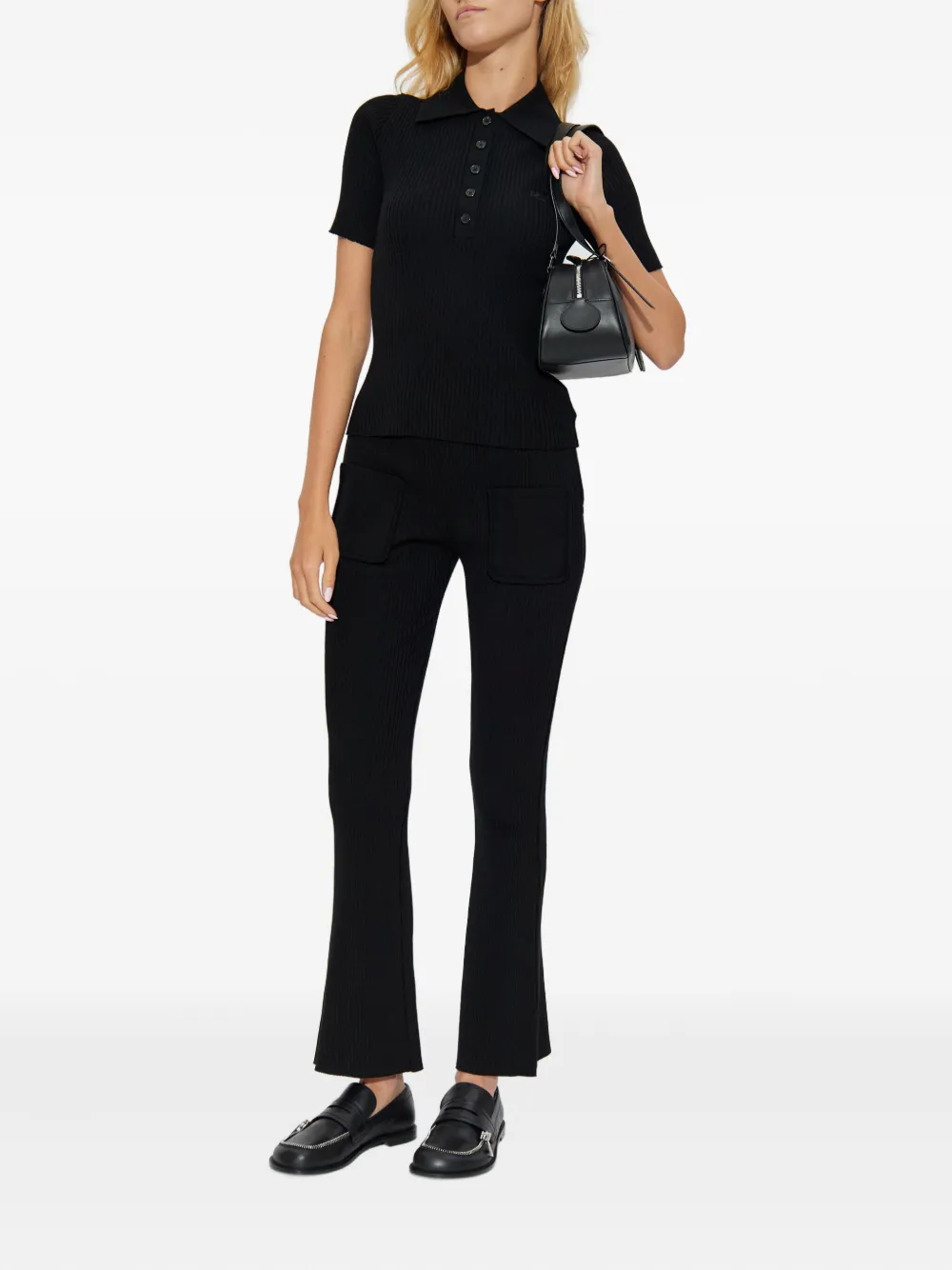 Courrèges ribbed polo top Zwart