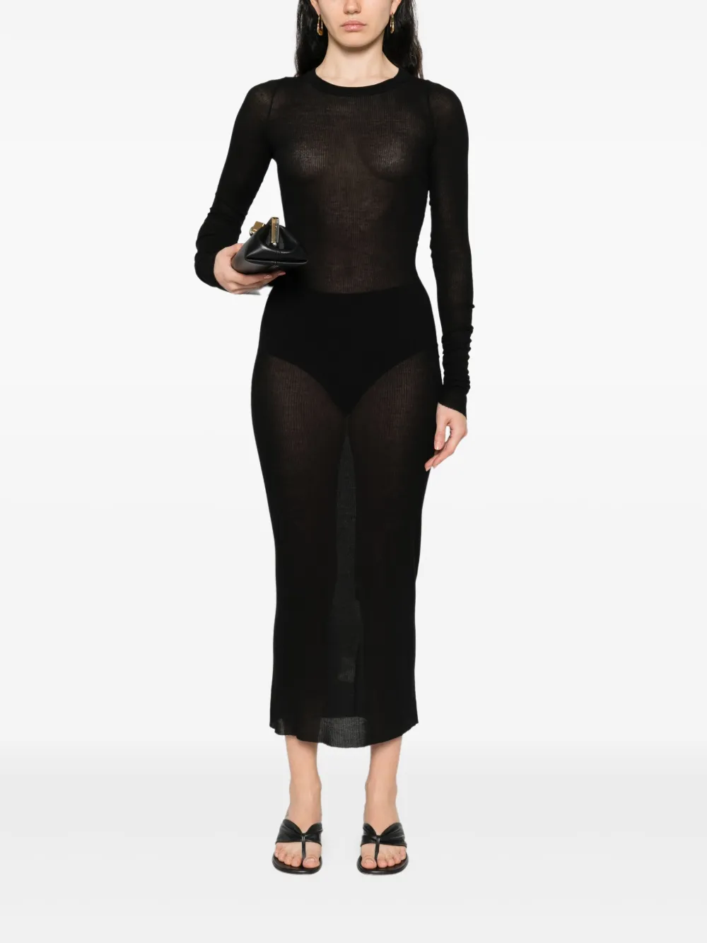 Rick Owens ribbed long-sleeve midi dress - Zwart