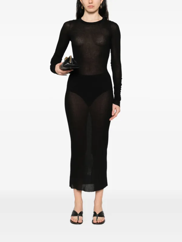 Rick Owens Ribbed long-sleeve Midi Dress | Black | FARFETCH