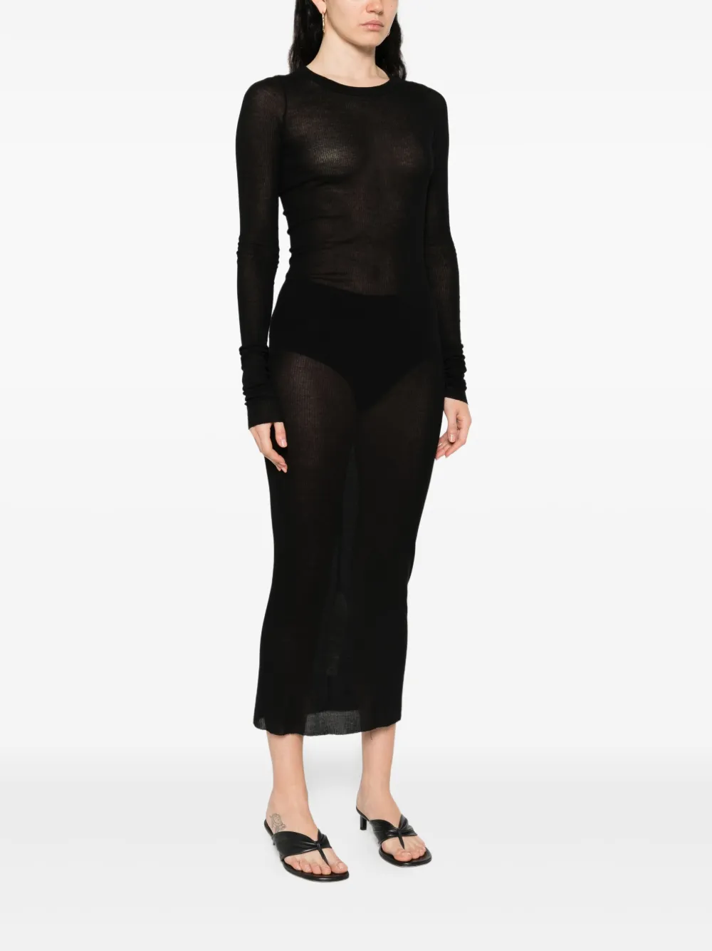 Rick Owens Geribbelde midi-jurk Zwart