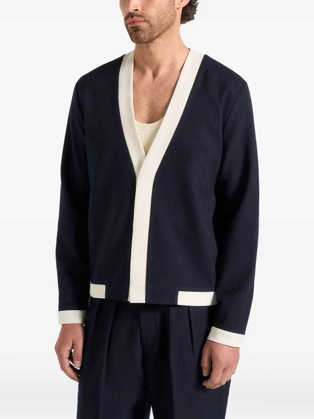 Manière De Voir Clovis Contrast-placket Cardigan In Black