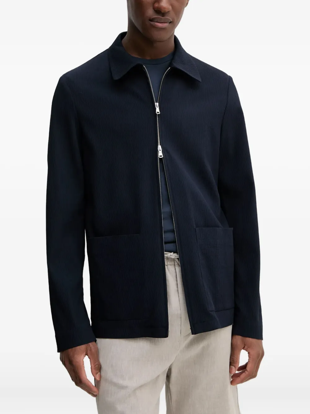 Barena Geribbeld jack met lange mouwen Blauw
