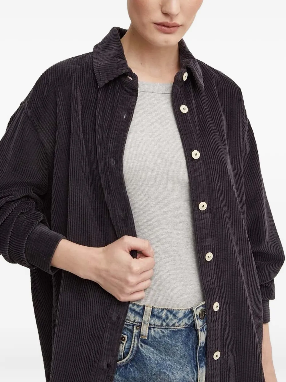 American Vintage corduroy button-down shirt Blauw