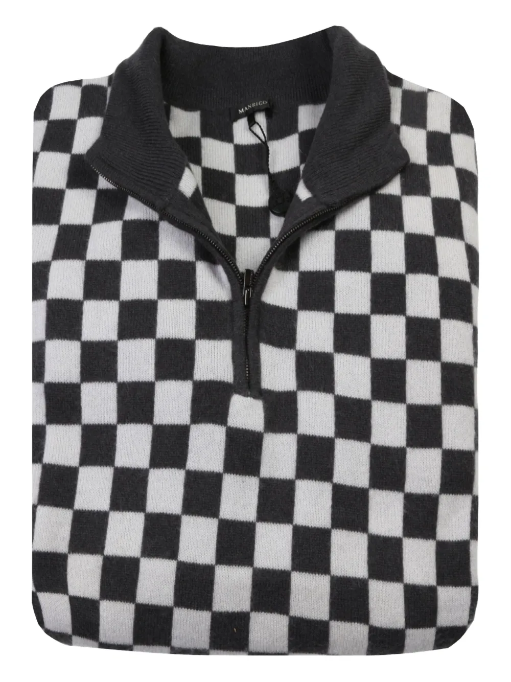 MANRICO CASHMERE checkered quarter-zip sweater | أسود | Image 1