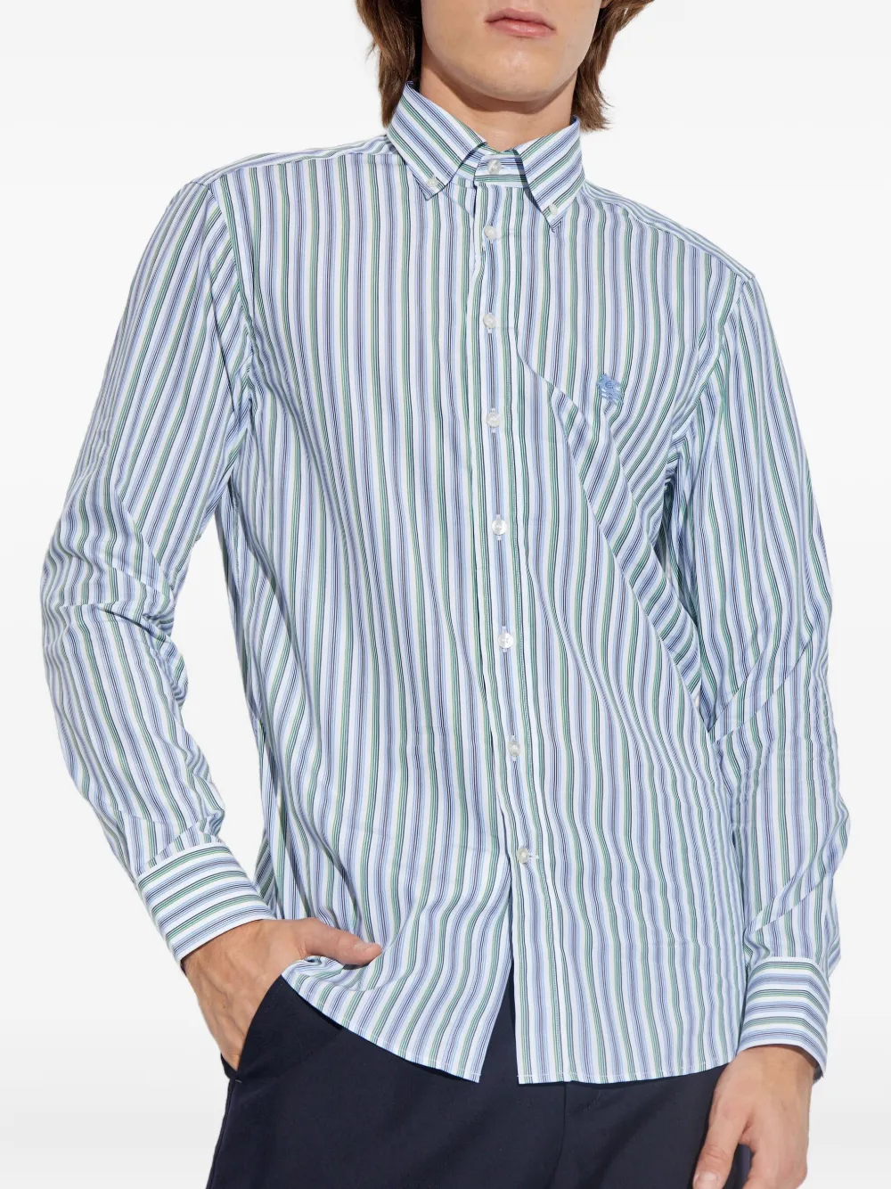 ETRO embroidered striped shirt Blauw