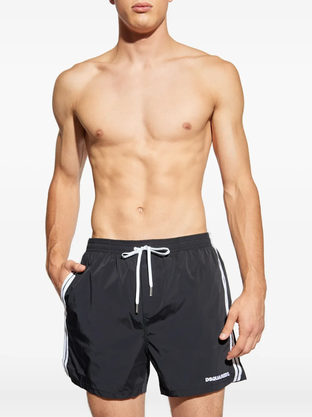 DSQUARED2 side-stripes embroidered-logo swim shorts Zwart
