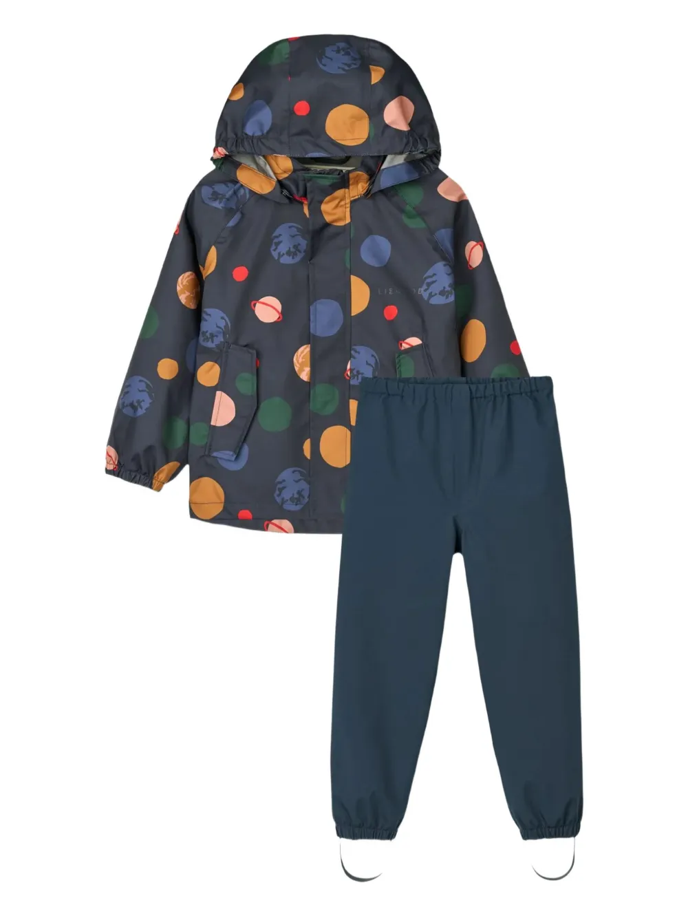 Liewood Broek en jas met capuchon en print Blauw