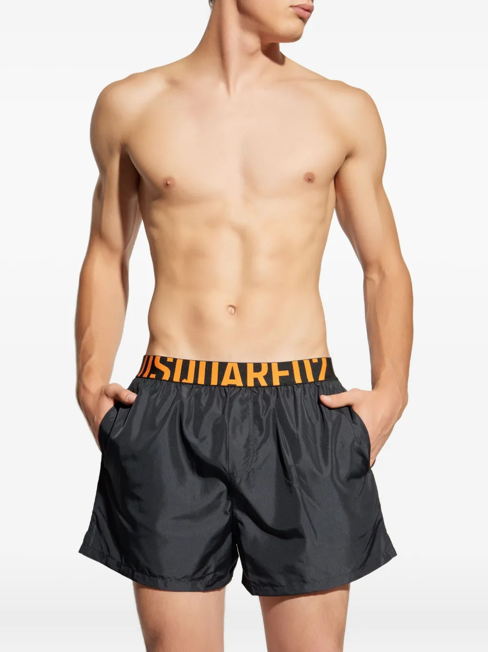 DSQUARED2 logo-band side-pocket swim shorts Zwart