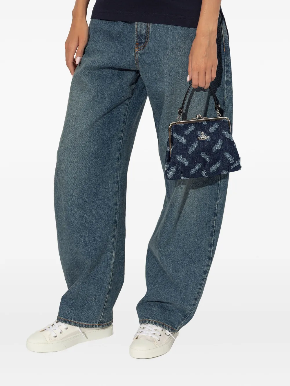 Vivienne Westwood Denim shopper met franje en Orb patroon Blauw