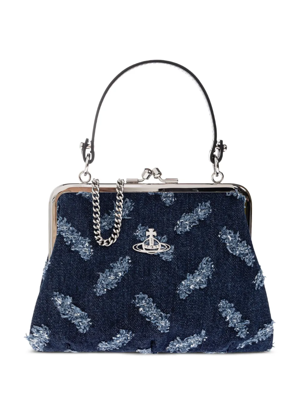 Vivienne Westwood Orb-pattern Frayed Denim Tote Bag In Blue