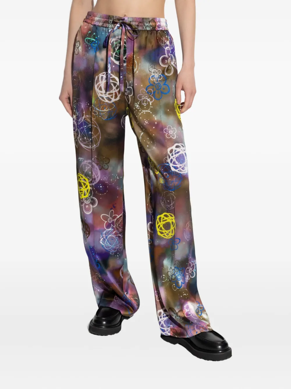 Kenzo Straight broek met bloemenprint en trekkoord Paars