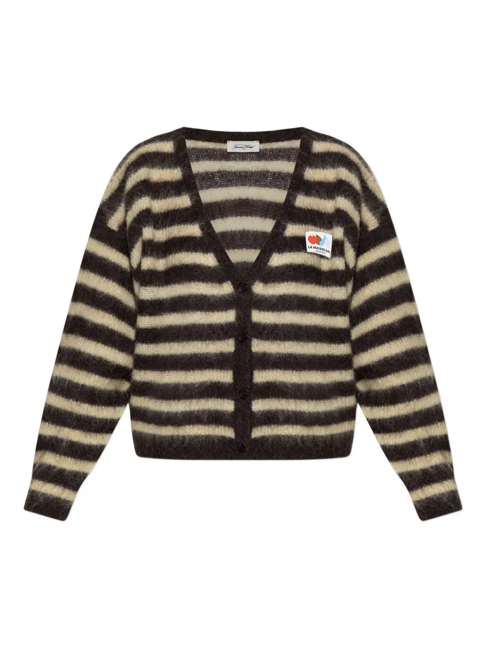 striped logo-patch cardigan