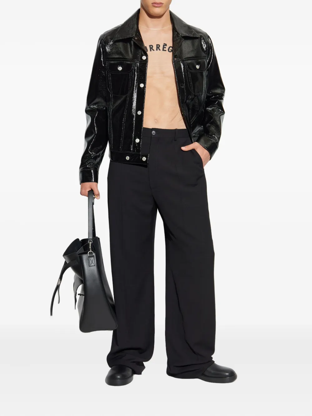 Courrèges high-shine button-fastening jacket Zwart